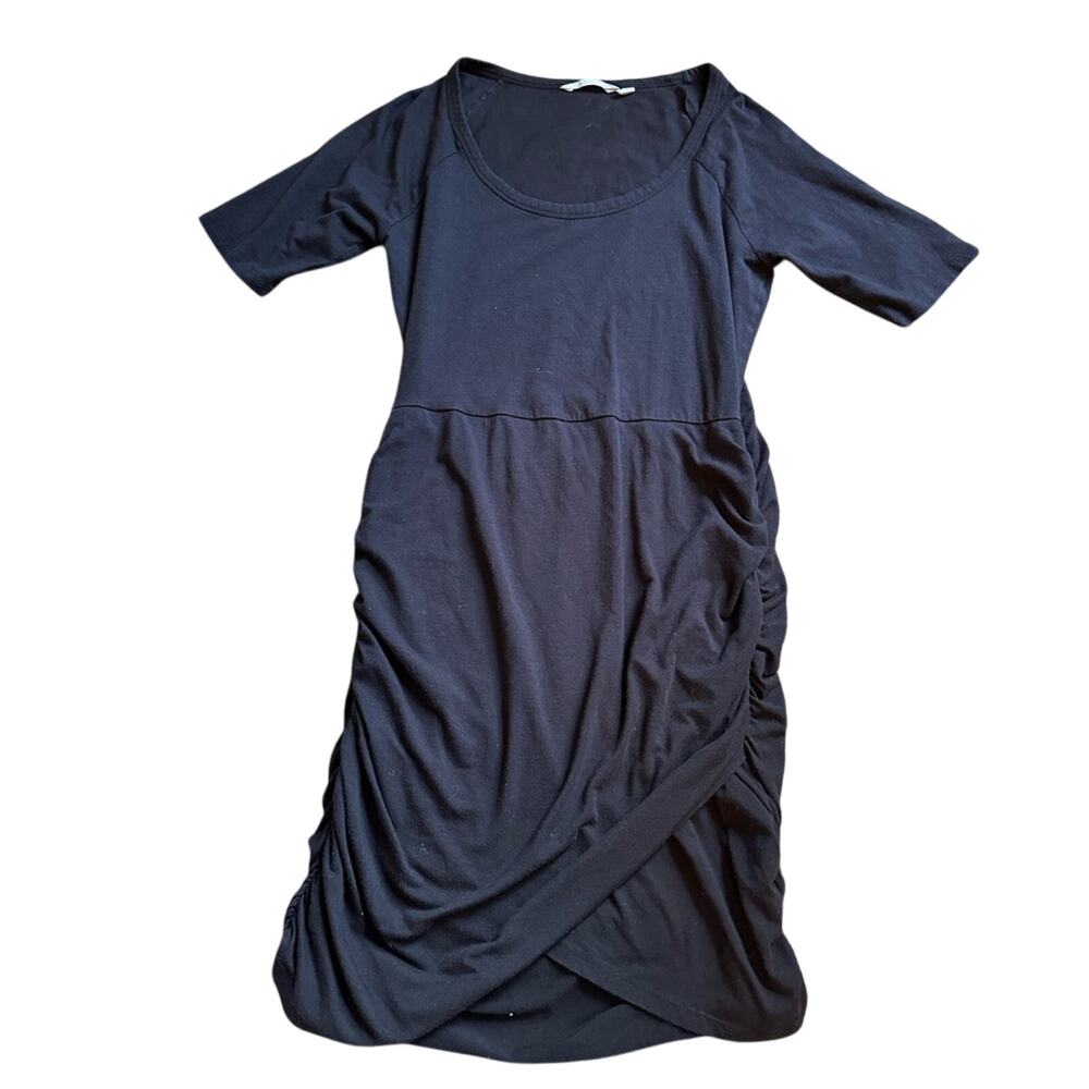Athleta Black Dress Scoop Neck Short Sleeve, Cinch Sides Women M